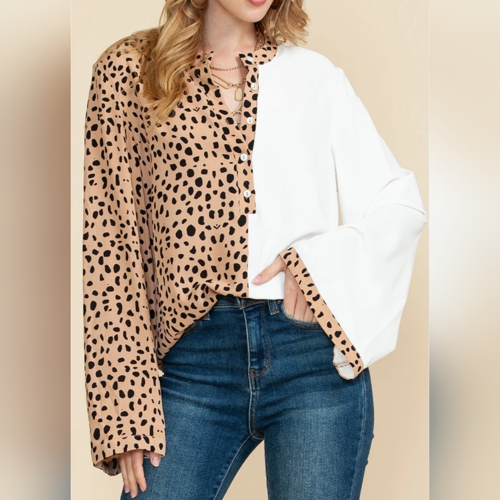 🐆 🤍 Leopard & White Blouse